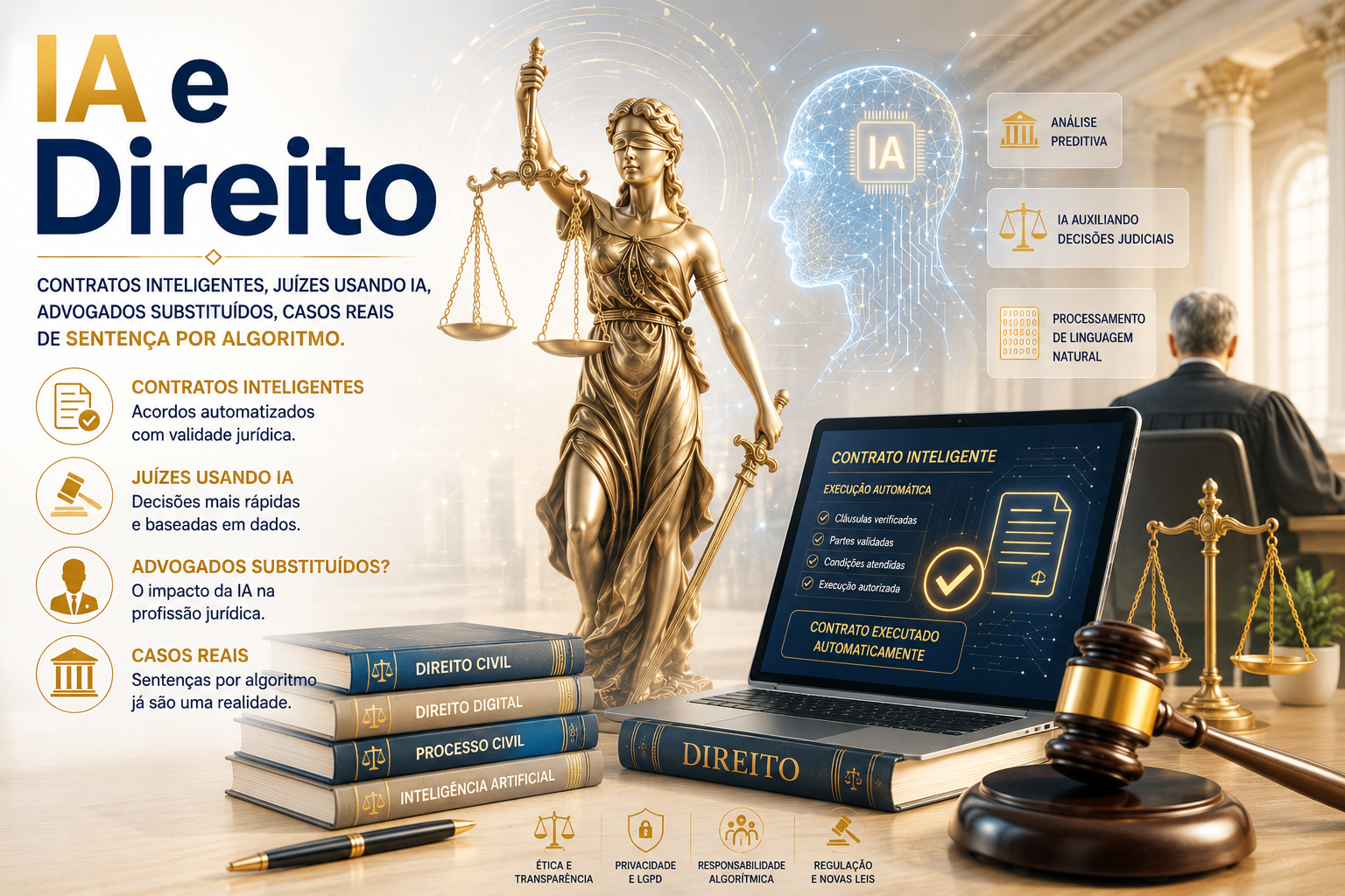 IA e Direito — contratos inteligentes, tribunais digitais e o futuro da advocacia